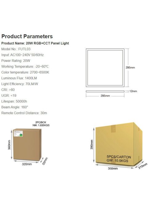 MiLight LED panel 20W RGB+CCT 295x295x12mm