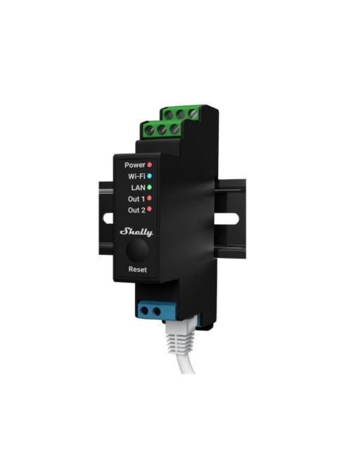 Shelly PRO 2PM DIN-sínre szerelhető, WiFi + Ethernet kompatibilis okosrelé, áramfogyasztás-méréssel, redőnyvezérlési üzemmóddal