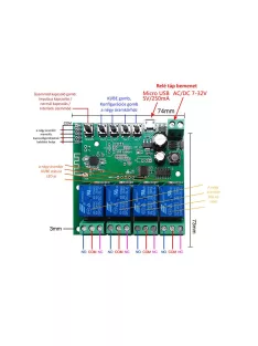   SmartWise 5V-32V négy áramkörös Sonoff kompatibilis, WiFi-s, távvezérelhető okos kapcsoló relé (SMW-REL-532V-4)