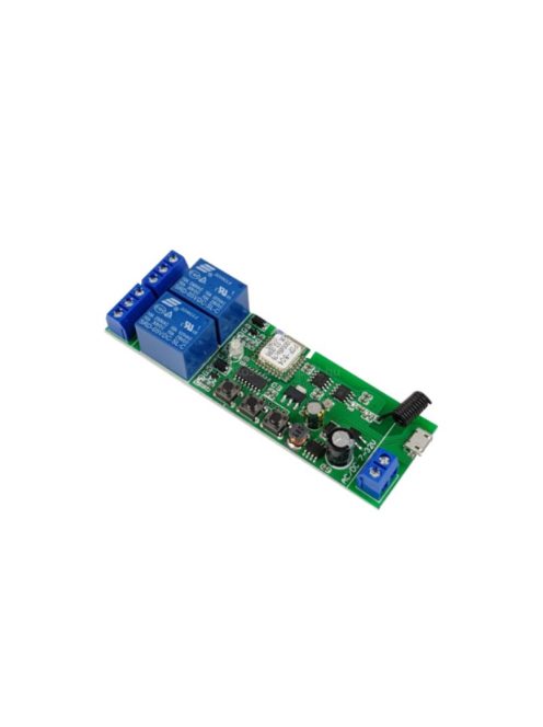 SmartWise 5V-32V két áramkörös WiFi + RF-es, Sonoff kompatibilis, távvezérelhető okos kapcsoló relé (SMW-REL-532V-2RF)