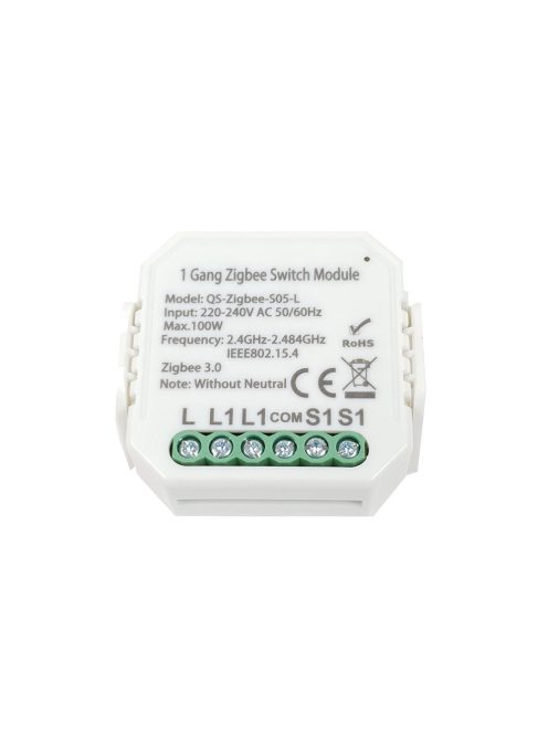 SmartWise Zigbee 230V relé egy áramkörös, csak fázissal működő, kapcsolóbemenettel (eWeLink és Tuya kompatibilis) (SMW-REL-230V-1L-ZB)