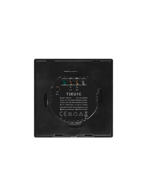 Sonoff TX T3 EU 1C WiFi + RF vezérlésű, távvezérelhető, érintős villanykapcsoló (fekete) (SON-KAP-TXT31)