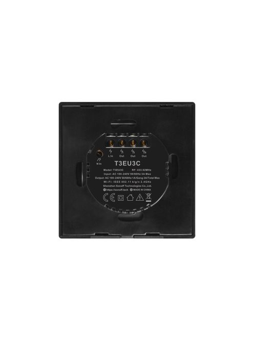 Sonoff TX T3 EU 3C WiFi + RF vezérlésű, távvezérelhető, érintős hármas csillár villanykapcsoló (fekete) (SON-KAP-TXT33)