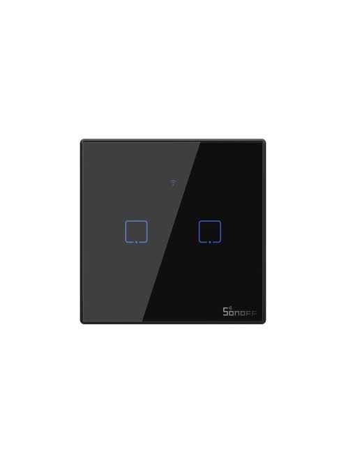 Sonoff TX T3 EU 2C WiFi + RF vezérlésű, távvezérelhető, érintős dupla/csillár villanykapcsoló (fekete) (SON-KAP-TXT32)