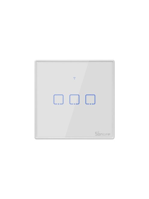 Sonoff TX T2 EU 3C WiFi + RF vezérlésű, távvezérelhető, érintős hármas csillár villanykapcsoló (fehér, kerettel) (SON-KAP-TXT23)