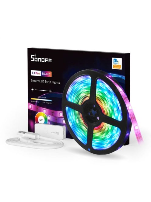 Sonoff L3 Pro RGBIC okos LED szalag szett (WiFi + Bluetooth okos vezérlő + 5 méter RGBIC LED szalag)