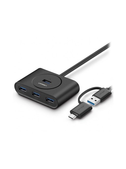 UGREEN HUB USB 3.0 + USB-C 3.1, 4 port, OTG (fekete)