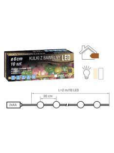   LED TEXTILGÖMB 2 MÉTER, MELEG FEHÉR, FEHÉR GÖMBÖK, POLAMP