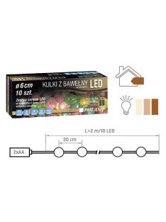   LED TEXTILGÖMB 2 MÉTER, MELEG FEHÉR, BÉZSBARNA-BARNA GÖMBÖK, POLAMP