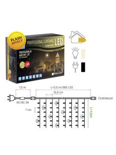   LED FÉNYFÜGGÖNY PRO FLASH 2,5X1,5 MÉTER, MELEG FEHÉR, FEKETE KÁBELLEL, POLAMP