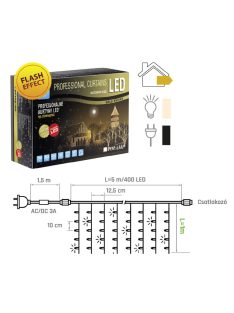   LED fényfüggöny PRO FLASH 5x1méter, meleg fehér, fekete kábellel, POLAMP