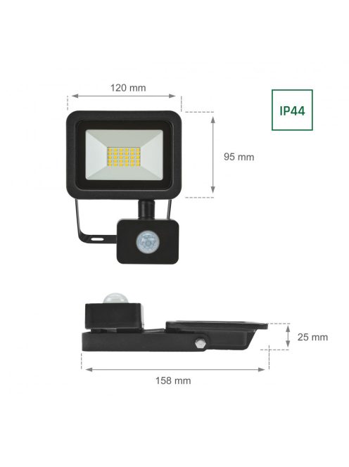 NOCTIS LUX 2 SMD 230V 20W IP44 NW fekete Mozgásérzékelős (SLI029038NW_CZUJNIK)