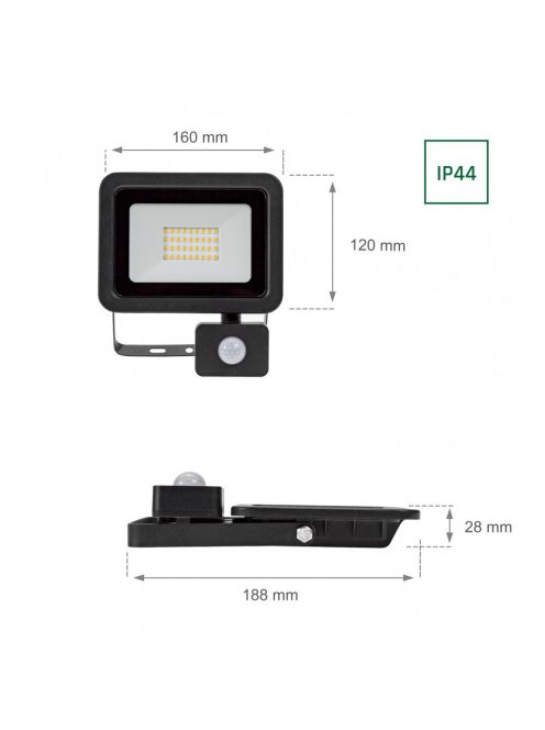 NOCTIS LUX 2 SMD 230V 30W IP65 CW Fekete Mozgásérzékelős