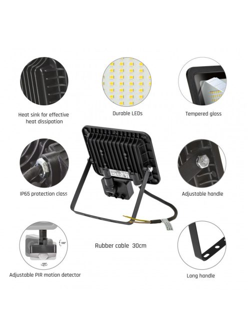 NOCTIS LUX 2 SMD 230V 30W IP65 CW Fekete Mozgásérzékelős