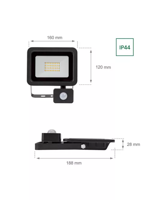 NOCTIS LUX 2 SMD 230V 30W IP44 WW fekete mozgásérzékelős