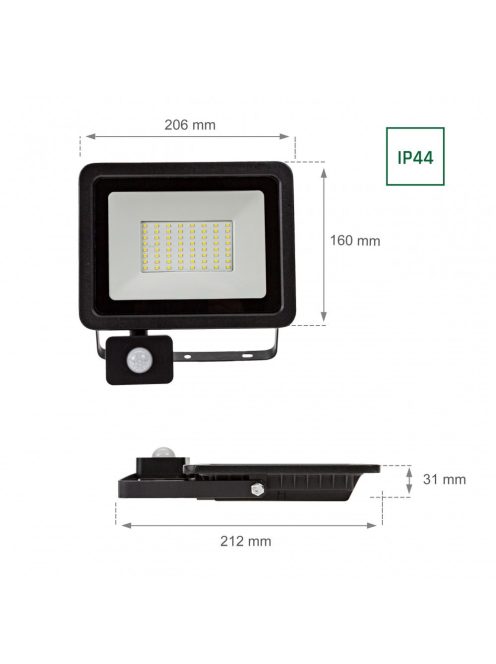 NOCTIS LUX 2 SMD 230V 50W IP44 CW fekete mozgásérzékelős