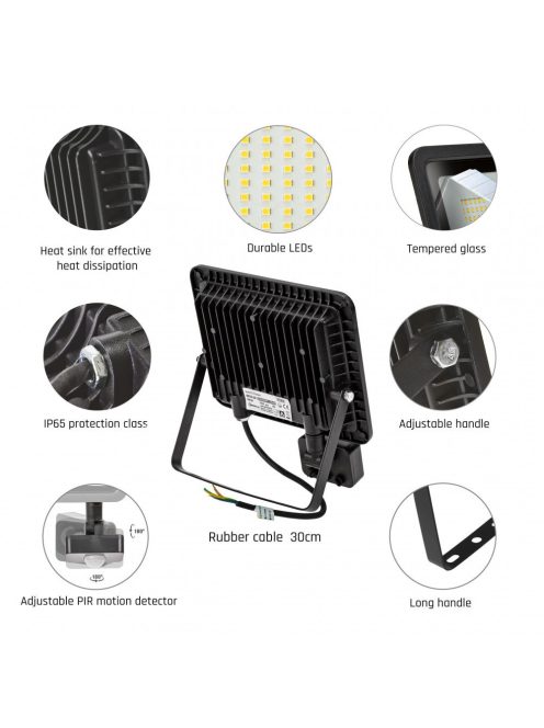 NOCTIS LUX 2 SMD 230V 50W IP44 CW fekete mozgásérzékelős