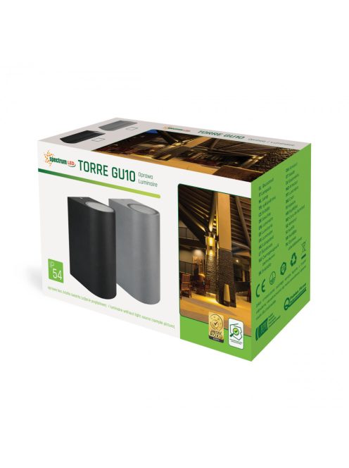TORRE GU10 IP54 144X66X95mm / max 2x6W SZÜRKE